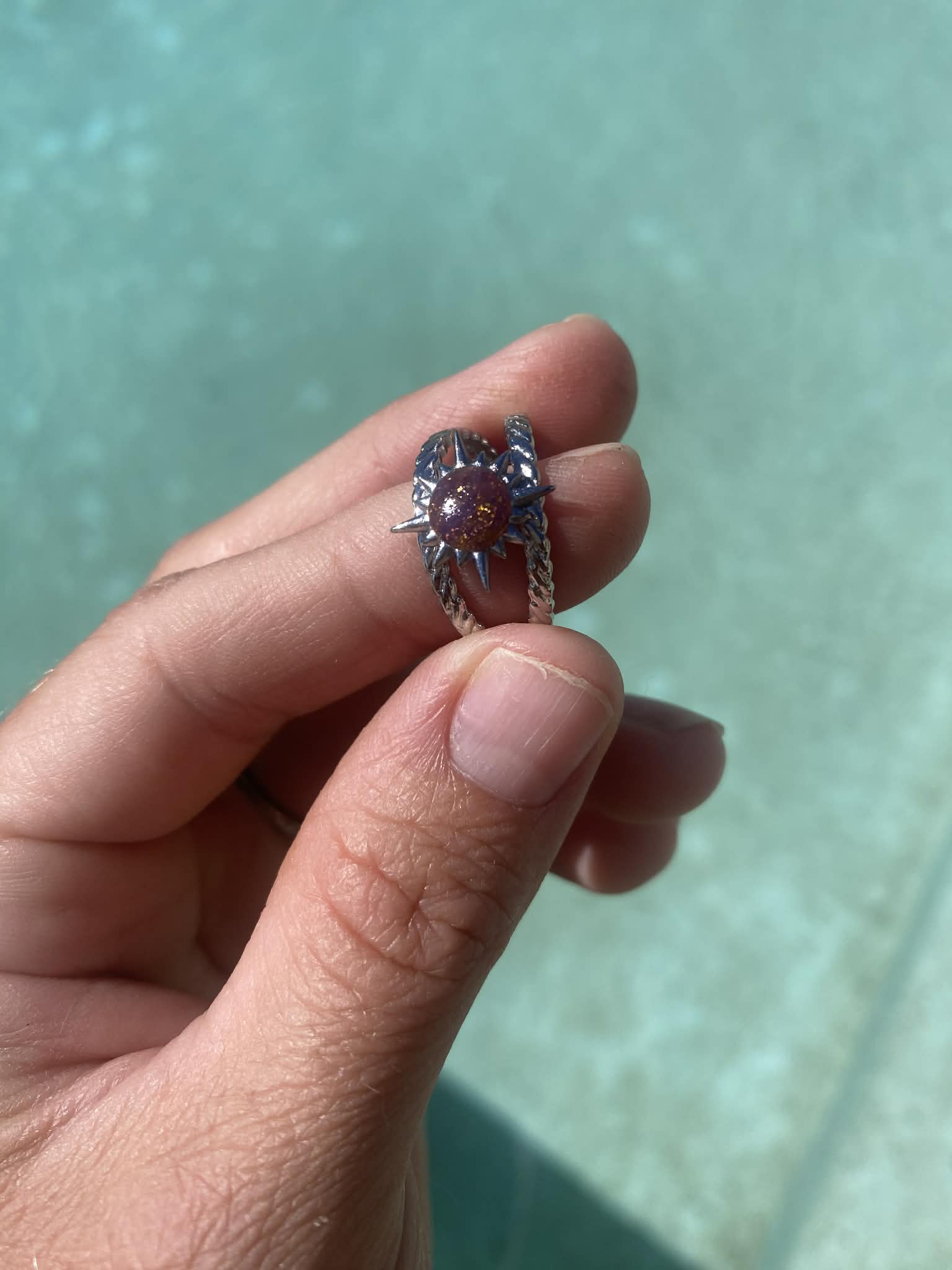 Small Sun Embellished Silver Ring