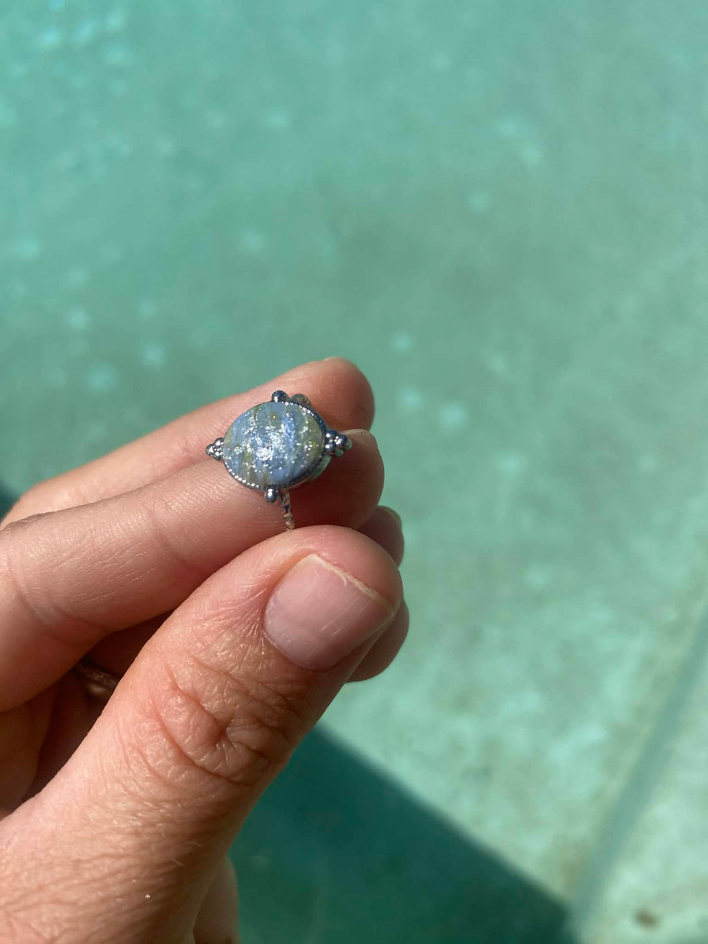 Silver Embellished Oval Ring