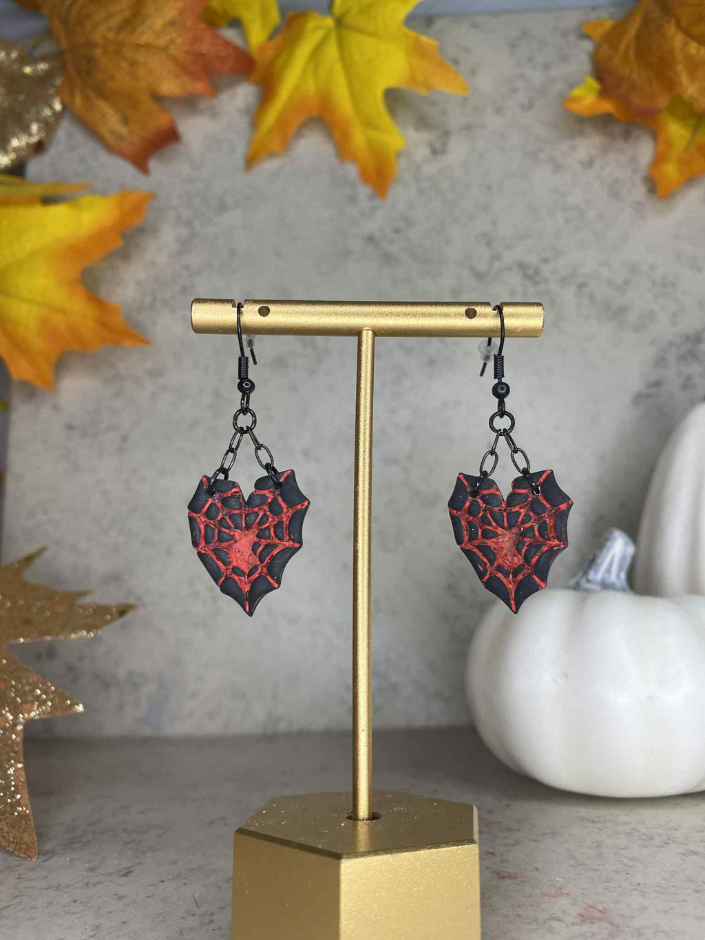 Spider Web Heart Earrings