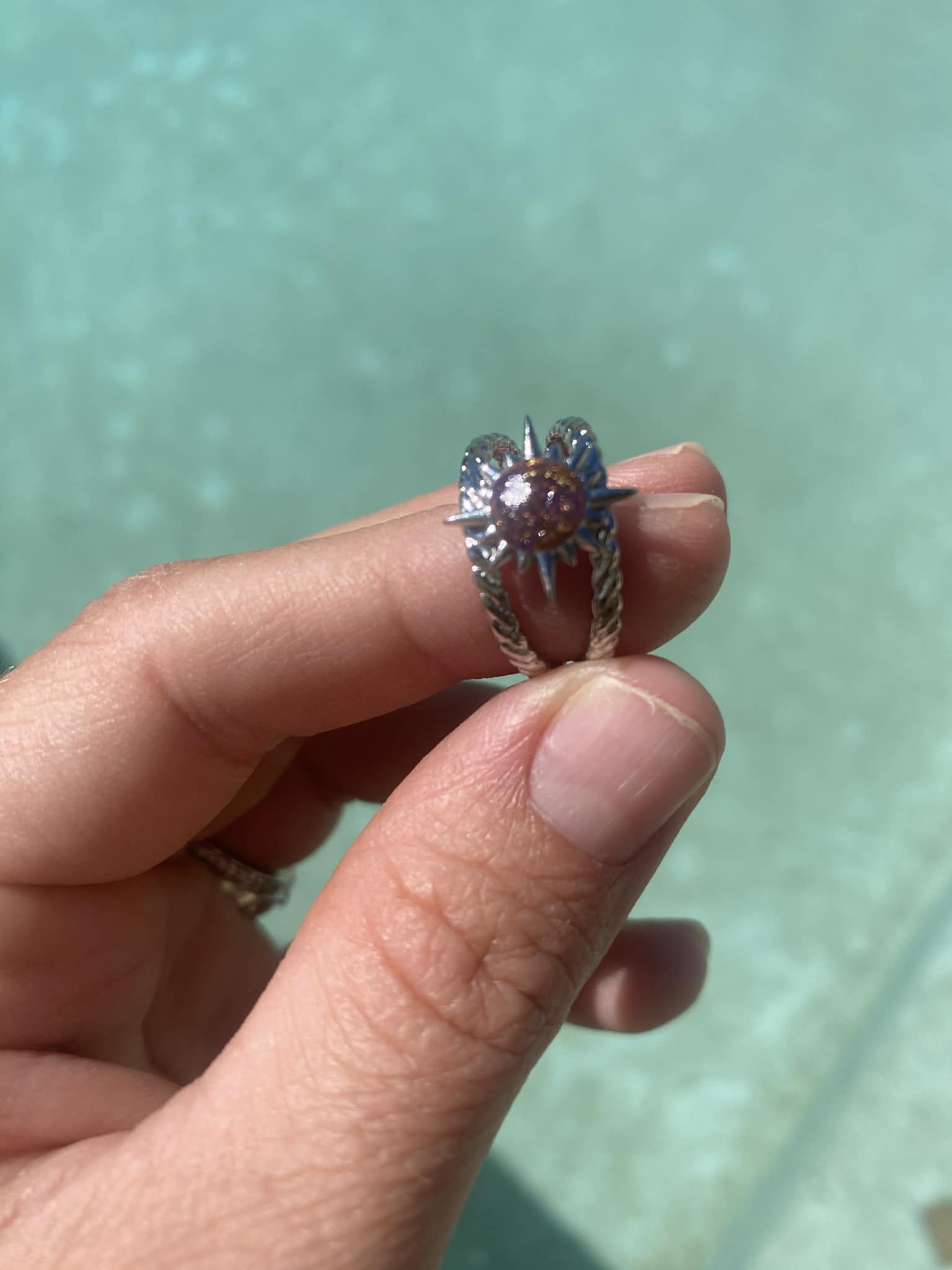 Small Sun Embellished Silver Ring