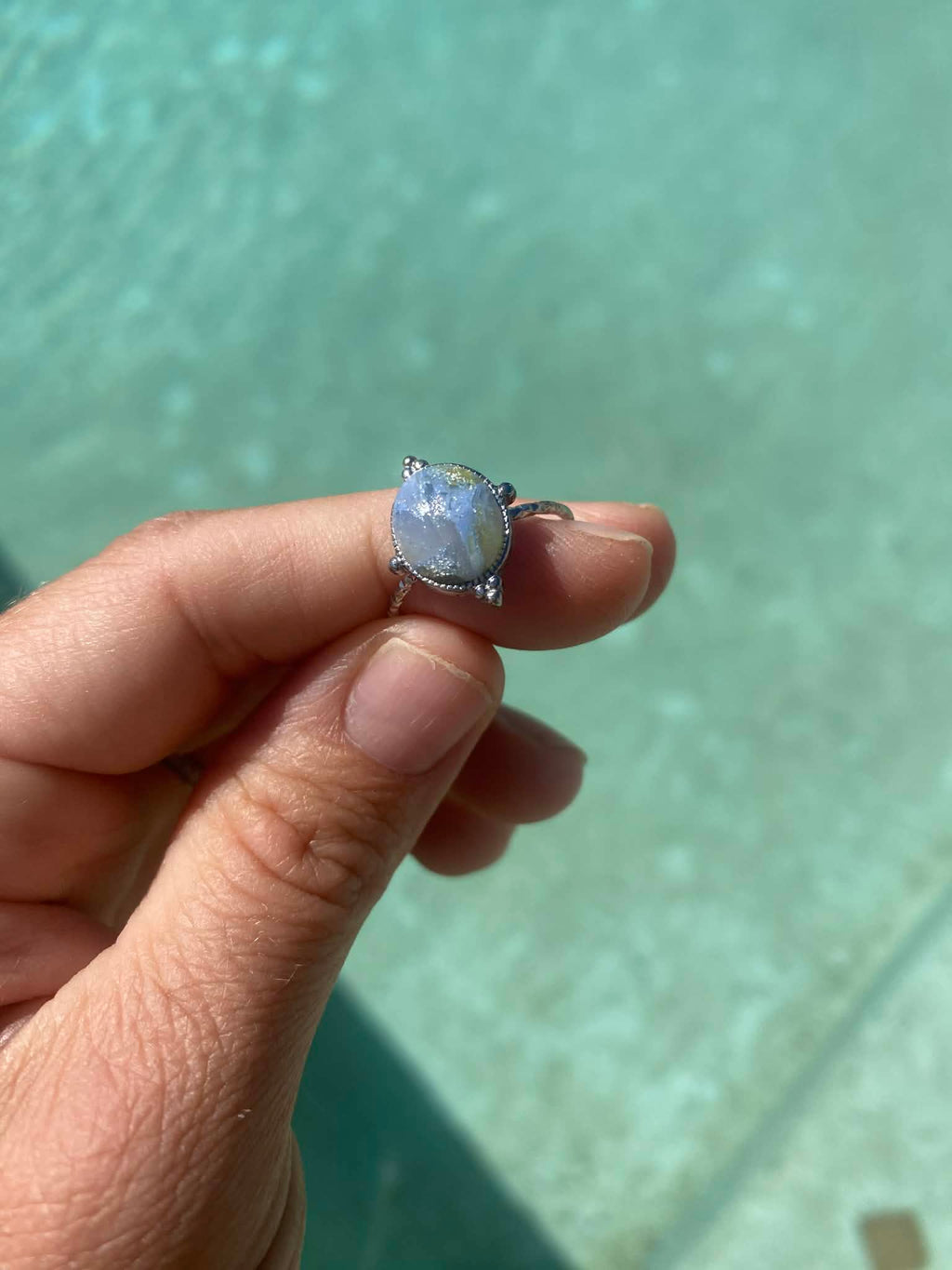 Silver Embellished Oval Ring