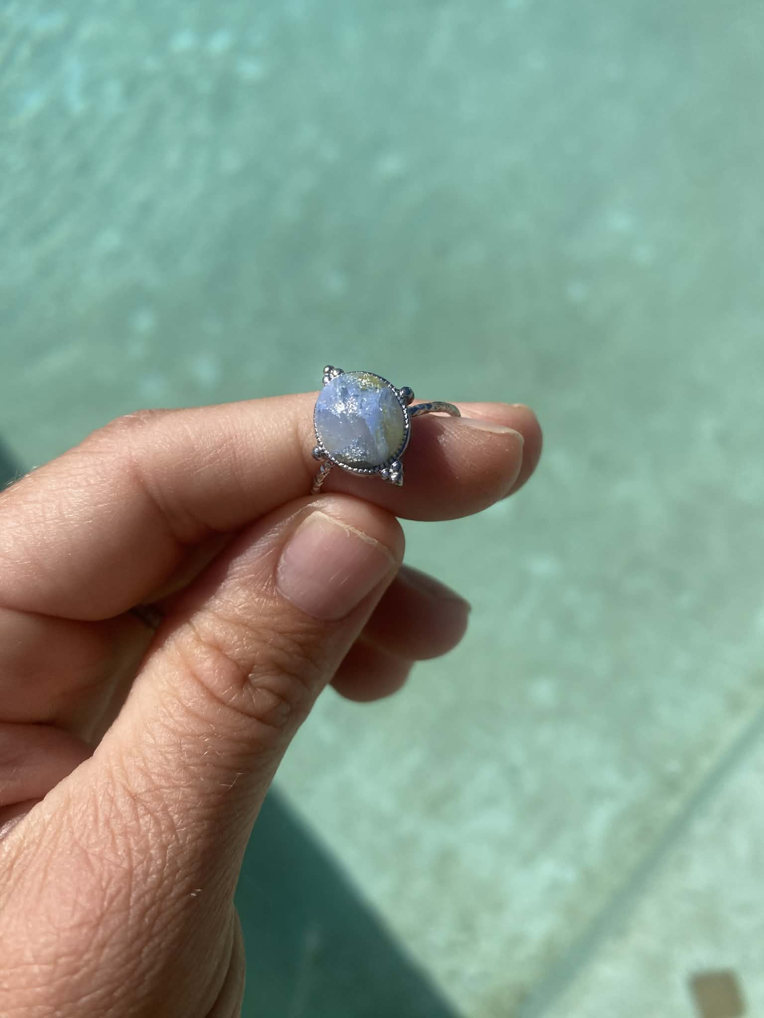 Silver Embellished Oval Ring