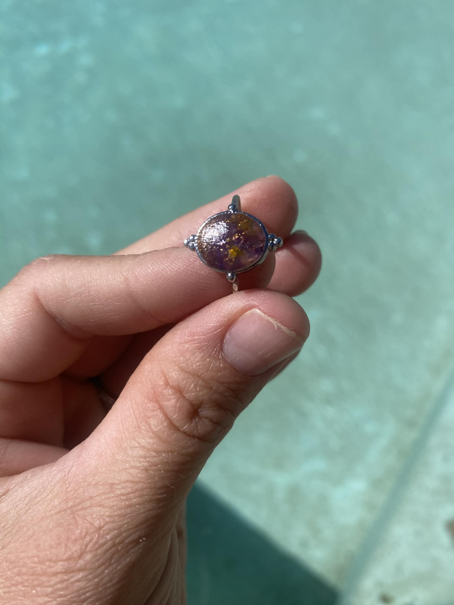 Silver Embellished Oval Ring