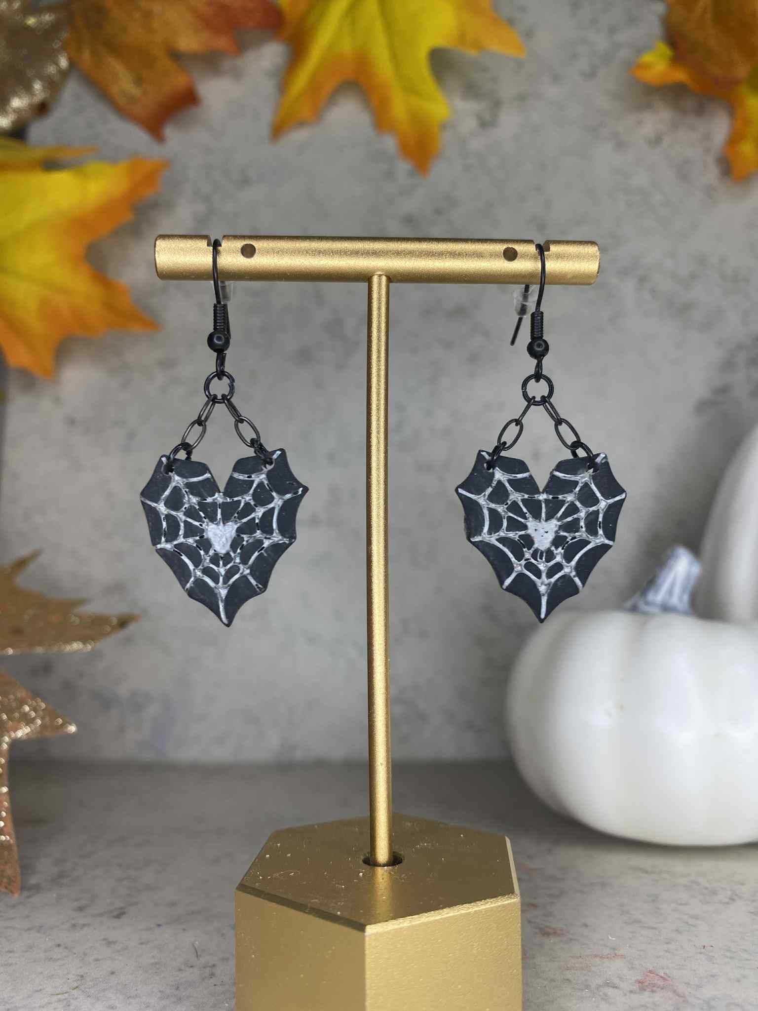 Spider Web Heart Earrings