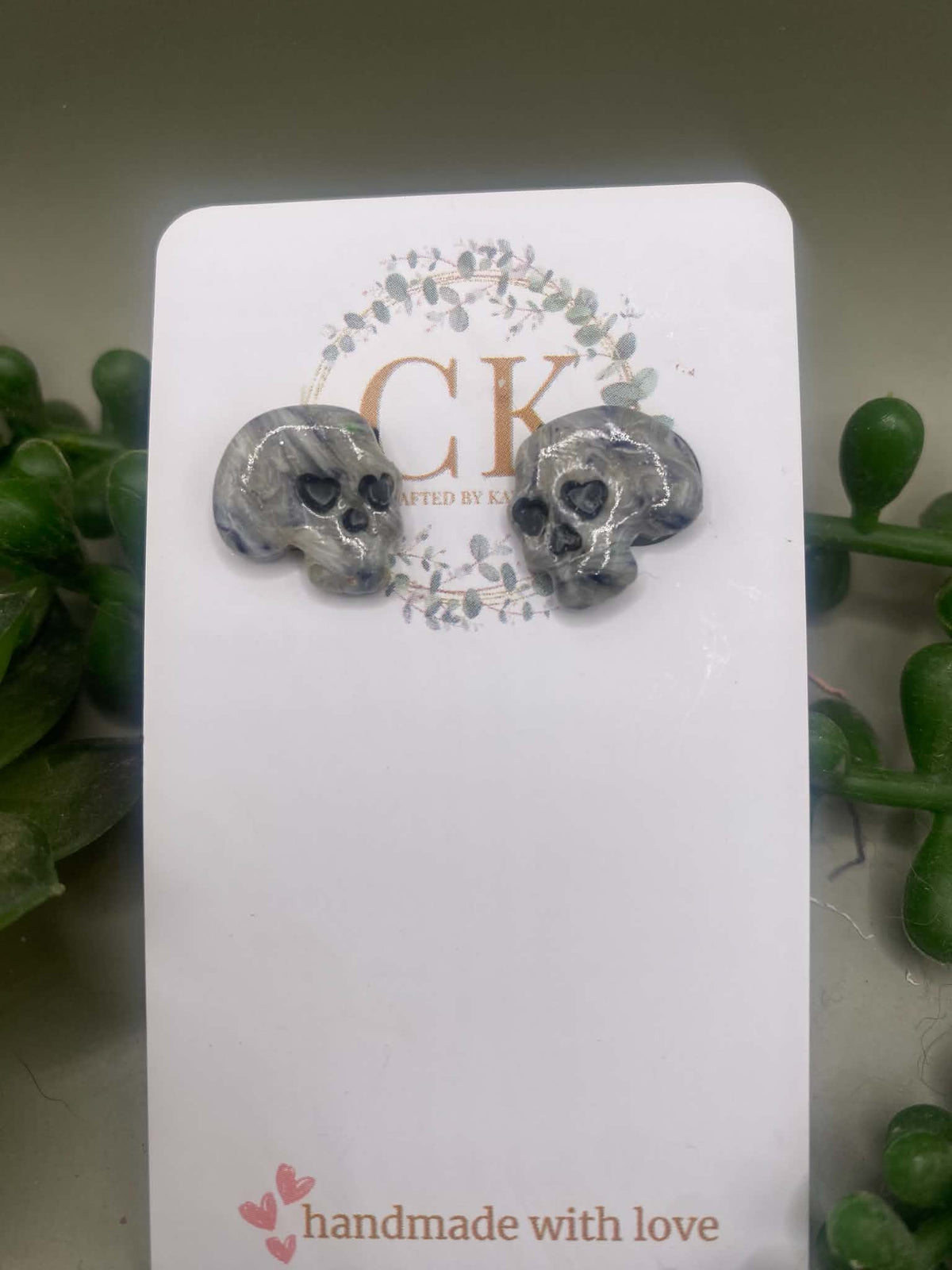 Gray Stone Skull Studs